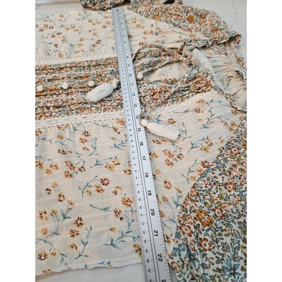 American Eagle Top Floral Button-Up Blouse Large Lace Boho Prairie Peasant Girly - Picture 11 of 11